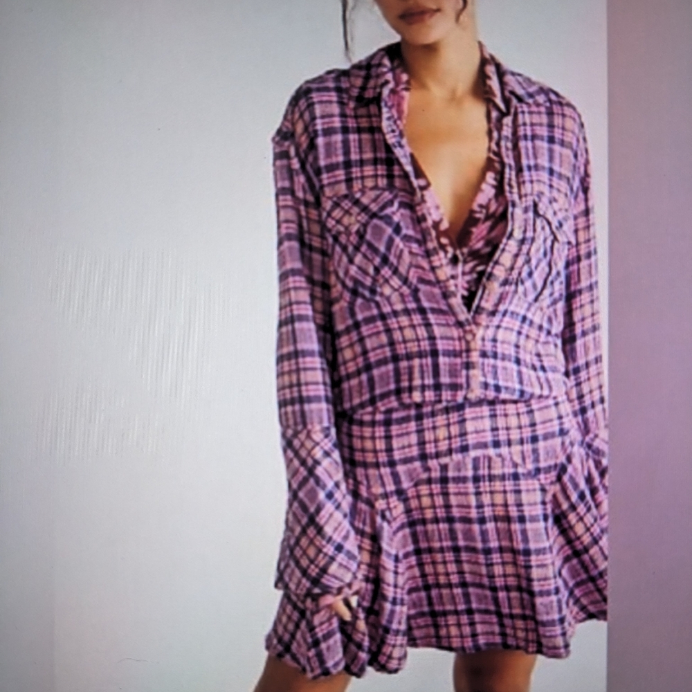 FREE PEOPLE Pink Milo Plaid Dress
